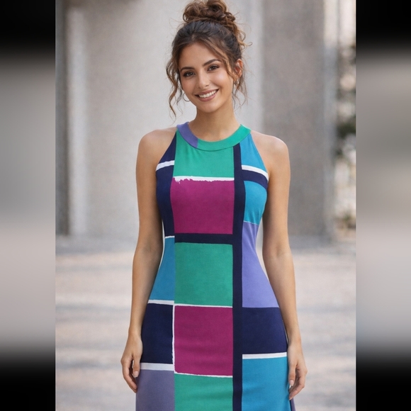 LOFT Dresses & Skirts - Ann Taylor Loft Dress Mod Colourblock Sleeveless Halter Retro Pop Art Small